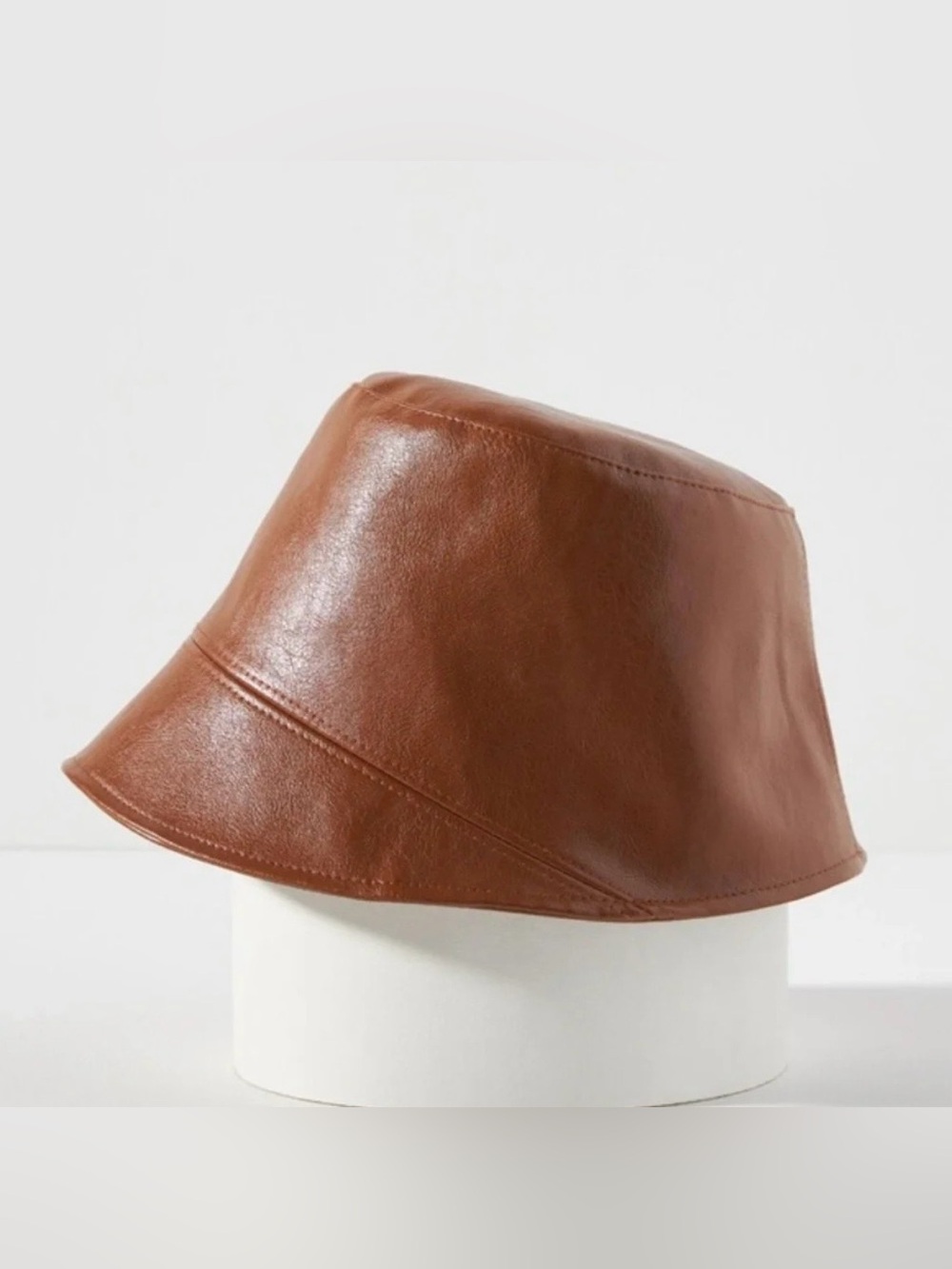 Anthropologie Classic Brown Faux Leather Bucket Hat